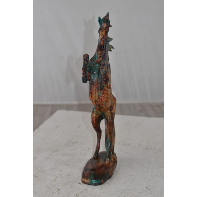 Bania Small Varicolored Rearing Horse Resin Statue Size: 8" x 3" x 13"H
