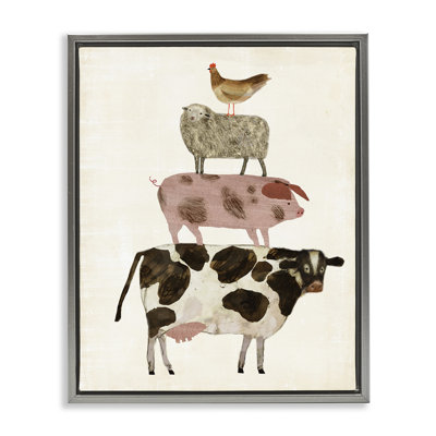 «Cow Sheep Pig and Chicken Barnyard Buds Stacked Farm Animals», reproduction d'impression
