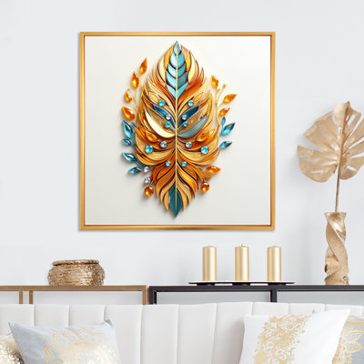 Boho Glam Amber Gold And Turquoise Theater - Feathers Canvas Art Print