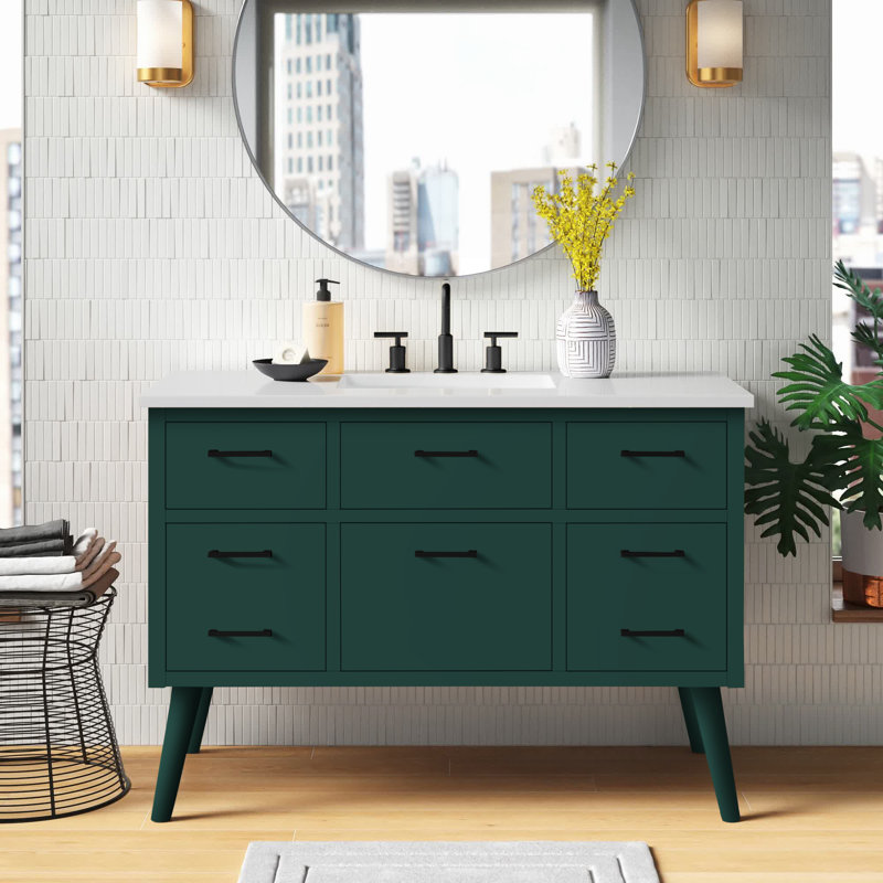 Steinfeldt 48'' Single Bathroom Vanity with Engineered Marble Top, Green