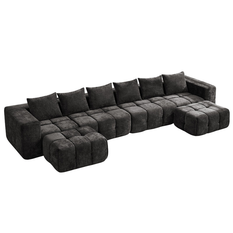 Ensemble de canapé modulaire avec repose-pieds Boneless, Chenille noir, 25" H x 159.8" W x 39.4" D