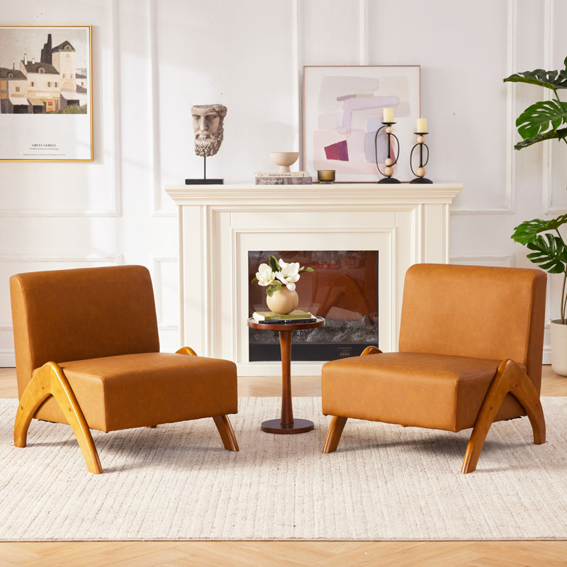Chaise d'appoint rembourrée avec pieds en bois, Brun cognac