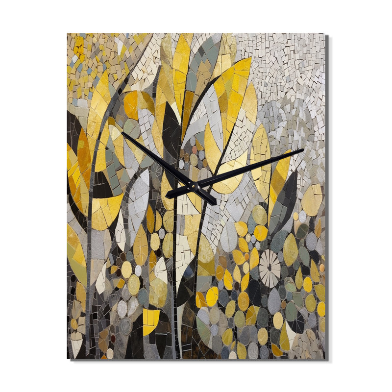 Motif jaune et gris en fusion artistique - horloge murale bohème mosaïque, H 40 po x l 30 po x P 1 po