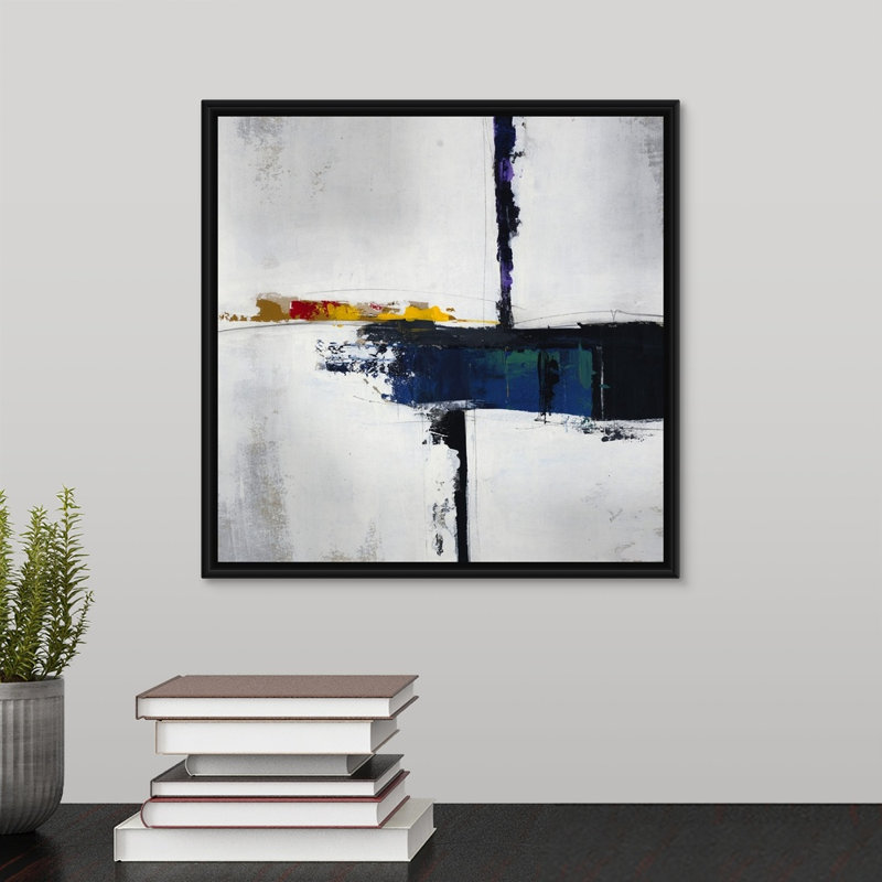 « time frame ii », peinture sur toile, H 13,7 po x l 13,7 po x P 1,75 po, Cadre flottant noir