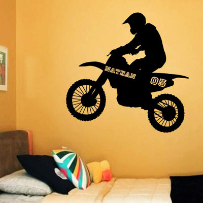 Décalcomanie murale personnalisée vélo de saleté avec nom Steeves