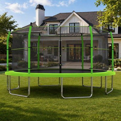 16FT Outdoor Trampoline with Safety Enclosure Net, Heavy-Duty Rust-Resistant Metal Frame Trampoline with Double-Buckle Zipper & Foam Padding, Large Backyard Trampoline for Kids and Adults