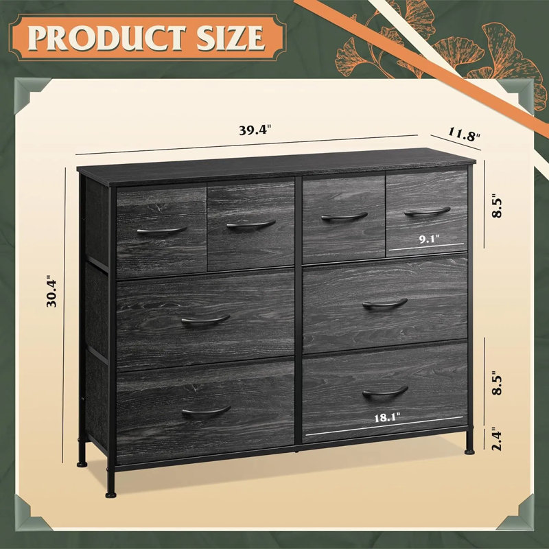 Commode pour chambre à coucher avec 8 tiroirs, commode de rangement large en tissu et commode pour le salon, le placard, le couloir
