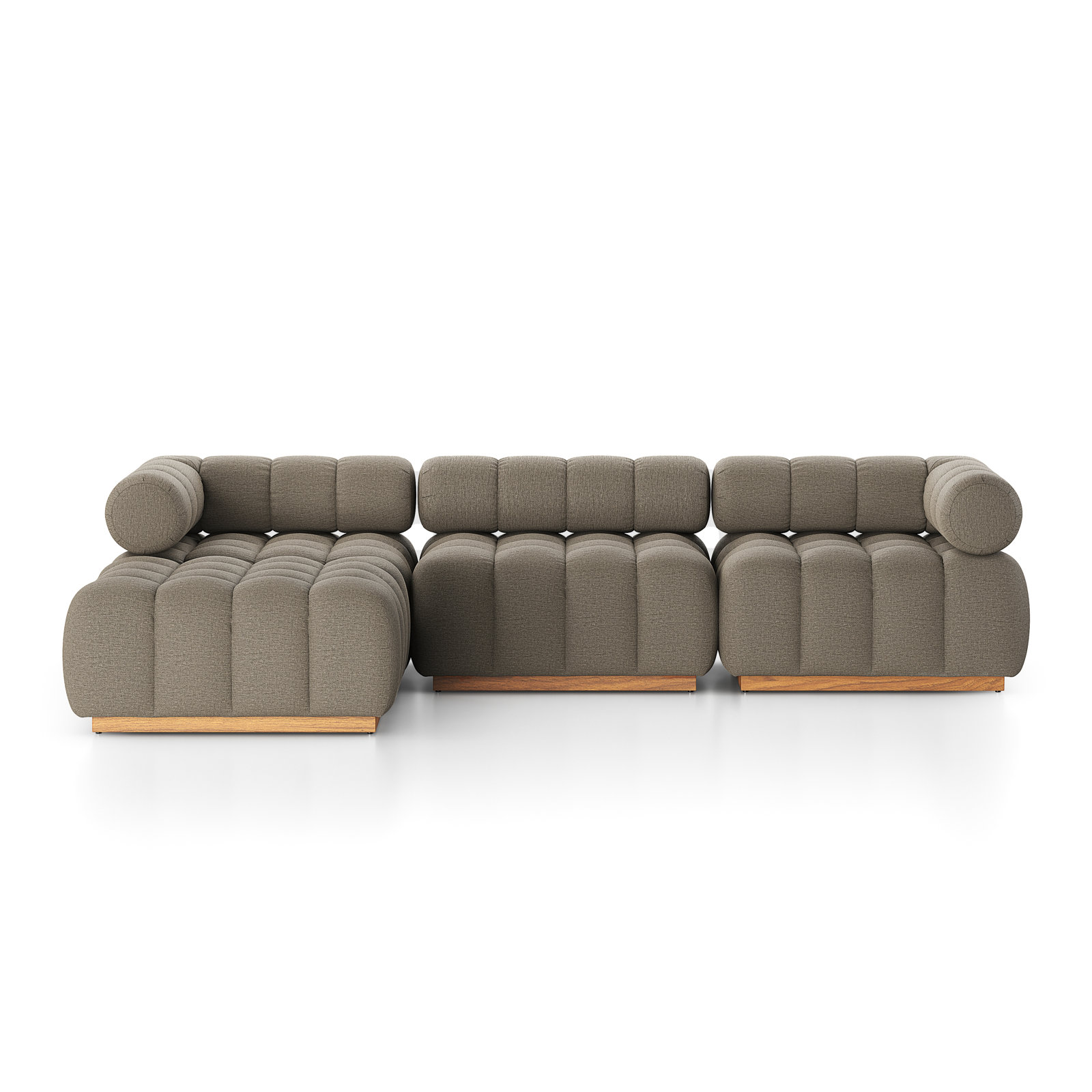 Martinique Outdoor 3Pc Sectional W/ Ottoman-Hayes Cream, Alessi Fawn Cushion/Natural Teak Frame, Left Hand Facing