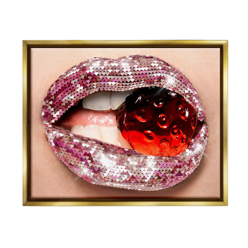 «Glam Biting Candy Floater Frame» par Ziwei Li sur toile, H 17 po x l 21 po, Cadre flottant métallique doré