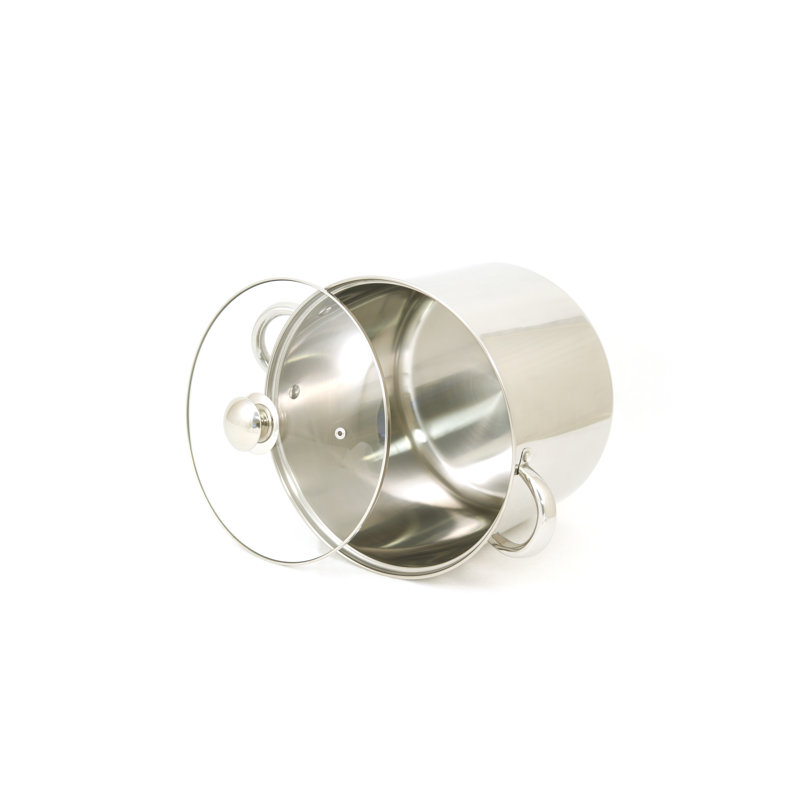 Mirror Polished Stainless Steel Stock Pot with Tempered Glass Lid