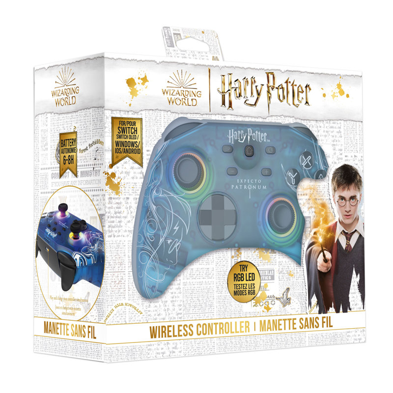 Freaks and Geeks Harry Potter RGB Wireless Controller for Switch - Translucid Patronus Blue