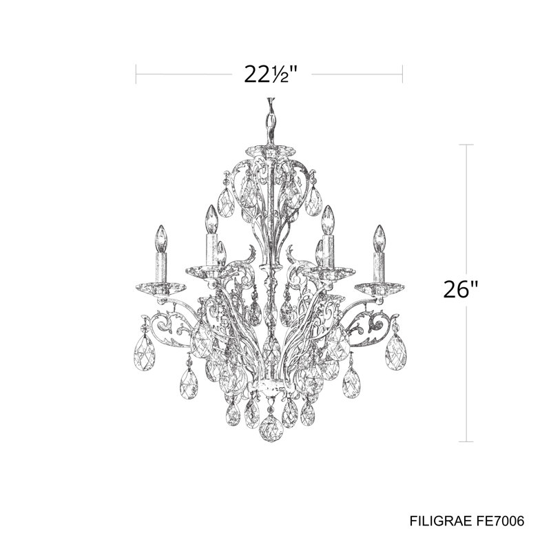 Filigrae 6 Light 22.5in x 26in Chandelier in Heirloom Gold with Clear Heritage Handcut Crystals, French Gold