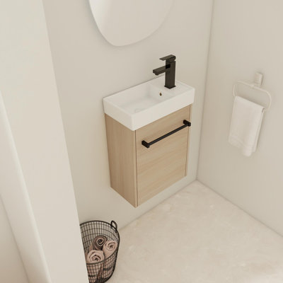 Meuble-lavabo mural flottant 16 po avec lavabo en céramique