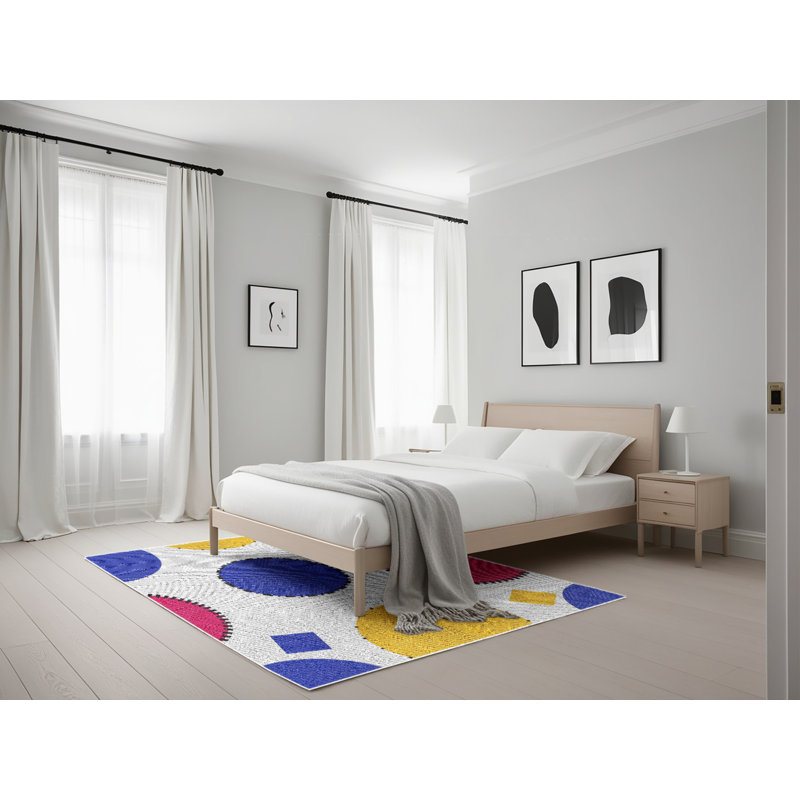 Tapis bleu/rouge/jaune à motifs, Rectangle 5 pi x 7 pi