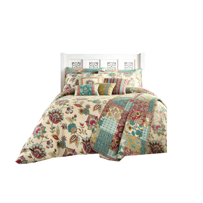 Geometric Duvet Cover Set, Super King Duvet Cover + 2 Pillowcases, Blue Floral