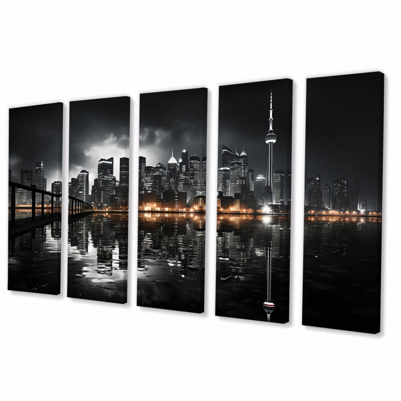 Canada Cityscape Noir I - 5 pièces sur toile tendue