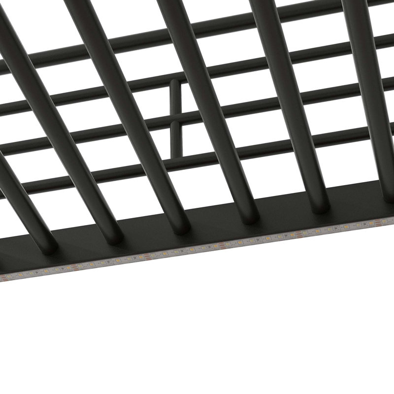 Lit mezzanine double en métal avec bureau, escalier de rangement, petite armoire et lumière DEL, Noir