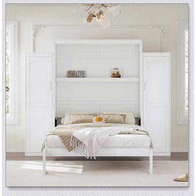 Lit escamotable Murphy avec deux garde-robe et tablette de rangement, cadre de lit plateforme pliable multifonctionnel