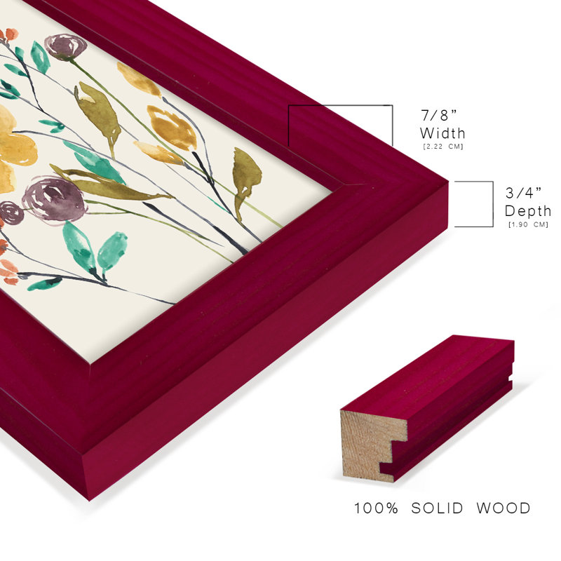 Cascio Whimsy Flowers I, reproduction d'art encadrée, Rouge cerise, H 6 po x l 4 po x P 1 po