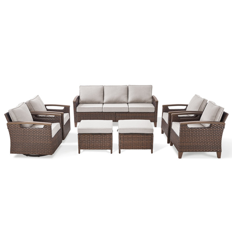 Ensemble de conversation d'extérieur en osier pour 7 personnes avec chaises pivotantes Arundel, Beige
