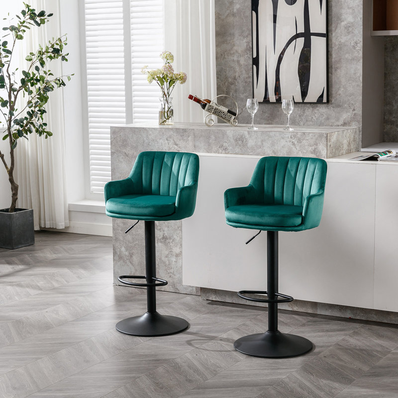 Adjustable Bar Stools with Backrest and Footrest, Set of 2, Green