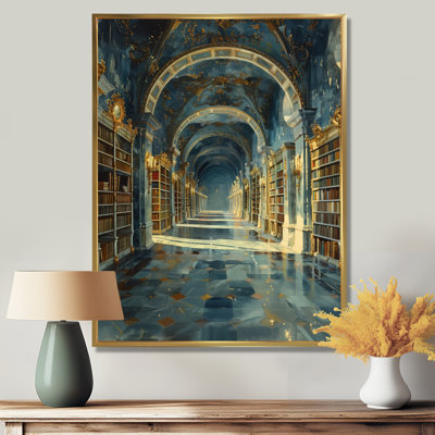 Bibliothèque historique dorée bleue - Bibliothèque, art mural