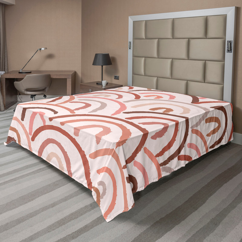 Drap plat moderne de style bohème Ambesonne, Full Flat Sheet, Blanc / cannelle pâle / motif abstrait rosé