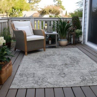 Machine Washable Indoor/Outdoor Claudian ACN1238 Silver Rug