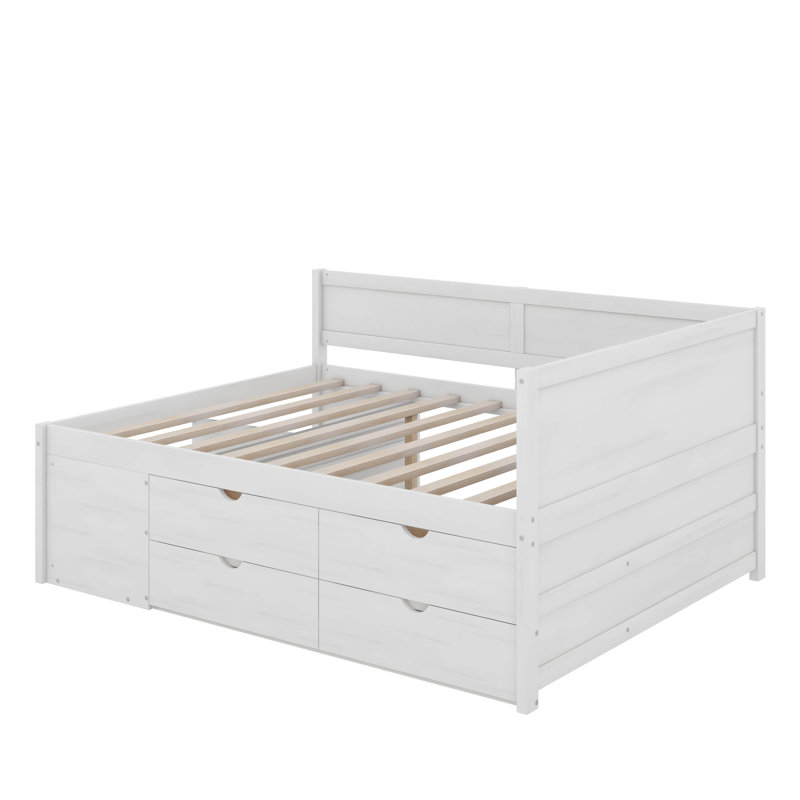 Full Size Daybed With Drawers And Shelves, White