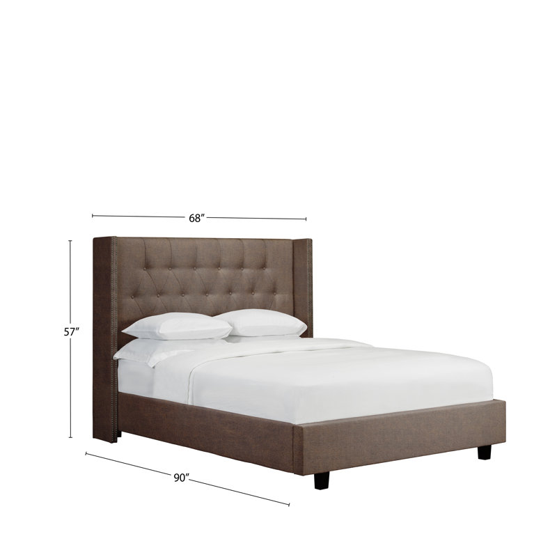 Lit plateforme tapissier Stoehr, Double, Similicuir - caramel