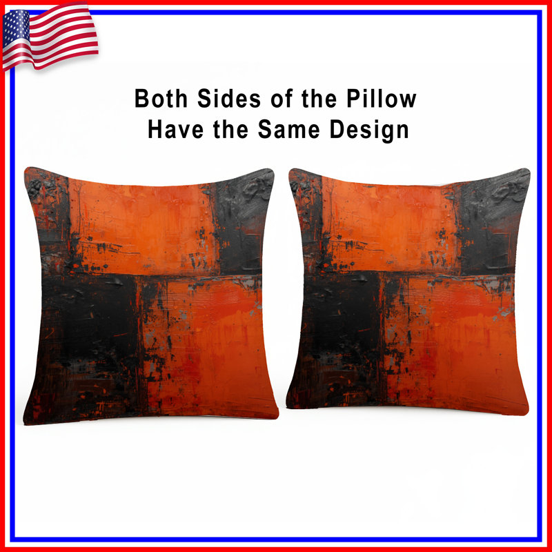 Coussins décoratifs à double face orange et noir, 16 po x 16 po