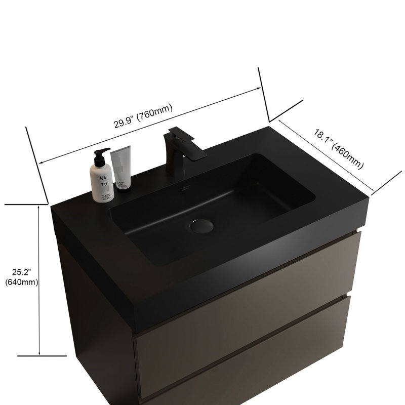 Lavabo de salle de bain moderne 30 po gris - modèle de meuble-lavabo spacieux et silencieux, Grey, Black