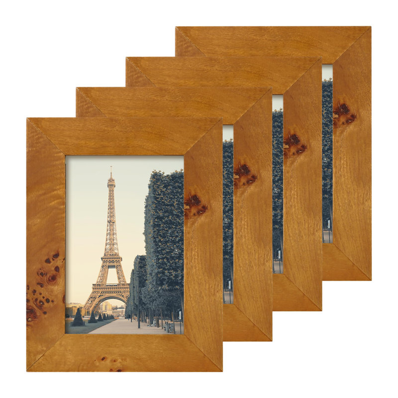 Ensemble de 4 cadres photo en bois de ronce de 4 po x 6 po pour mur ou dessus de table, Brun, 4" x 6"