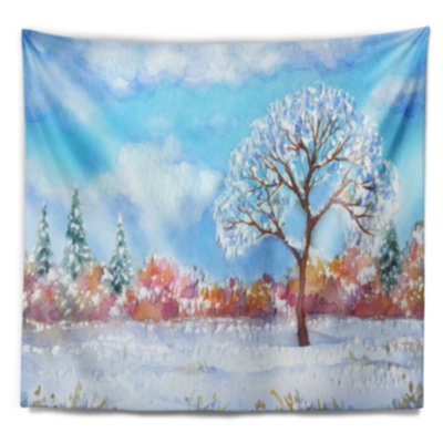 Peinture paysage arbre en tapisserie d'hiver