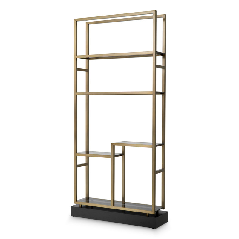 Corrado II Bookcase, Black/Brushed Brass/Smoke