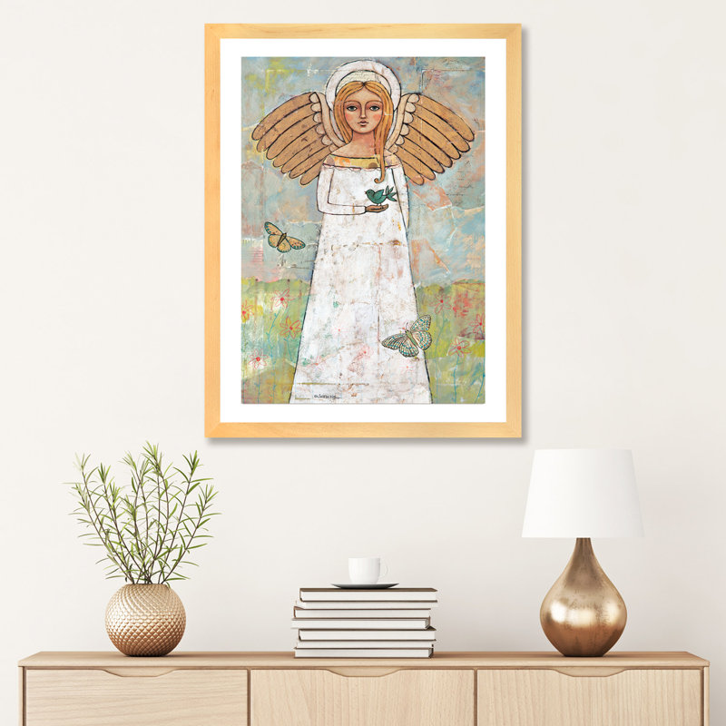 Ange du pré avec oiseau par Teresa Kogut - reproduction d'art, H 32 po x l 24 po x P 1 po, Cadre papier naturel