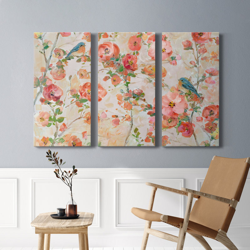 Bluebirds and Blossoms - Ensemble de 3 toiles tendues, H 18 po x l 36 po x P 1 po