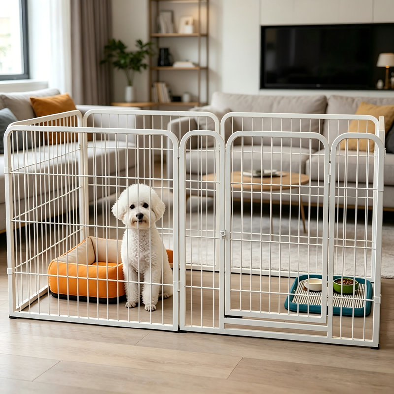 60cm H Playpen Pet Pen 6 Panels Steel Dog Exercise Pen, White