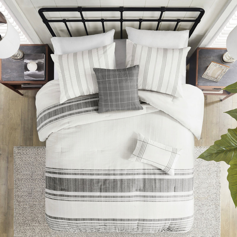 Cotton King Comforter - Grey/White For Bedroom Warmth 100% Grey And White, King Comforter + 5 Additional Pieces