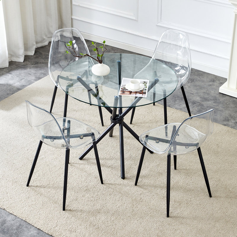 5 - Piece Round Glass Top Dining Set, 5