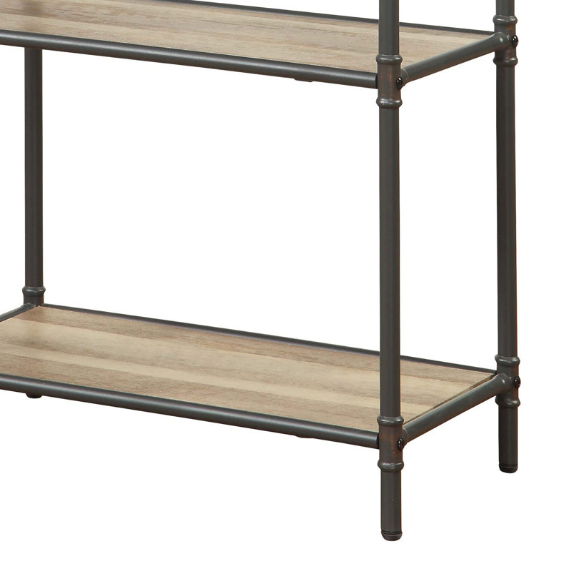 Four Tier Metal Bookshelf With Wooden Shelves, Oak Brown & Gray, (5 Shelves) 49.5" H x 26.5" W x 14.5" D, Natural+Grey