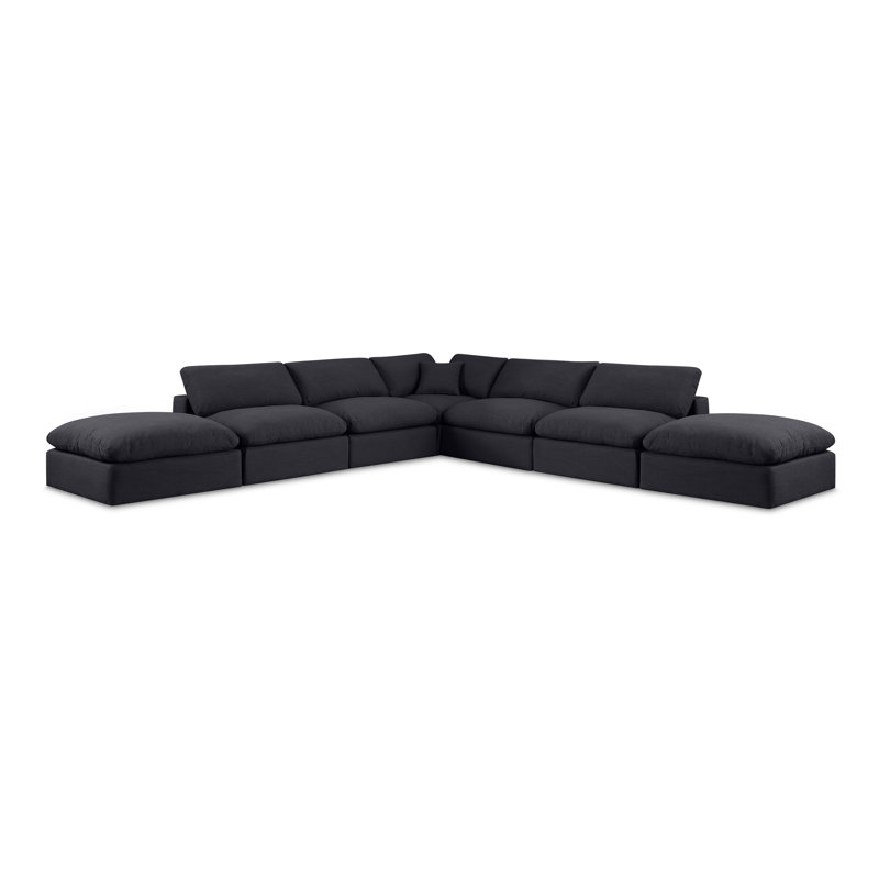 Canapé modulaire en velours 160 po conforme à la norme CAL117, Tissu texturé en lin noir
