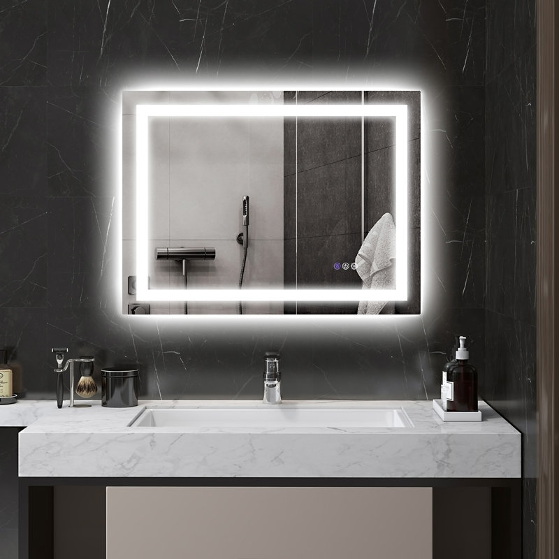 Miroir de salle de bain à DEL avec lumières, miroir à DEL rétroéclairé, anti-buée, mémoire et température de couleur infinie, miroir de meuble-lavabo mural à intensité variable, placement horizontal / vertical
