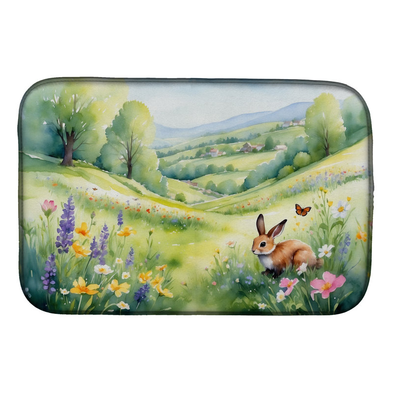 Rabbit Springtime Meadow Dish Drying Mat