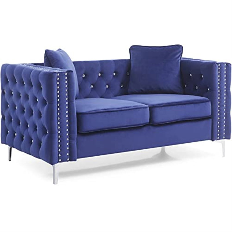 Tina 63'' Velvet Loveseat, Blue Velvet