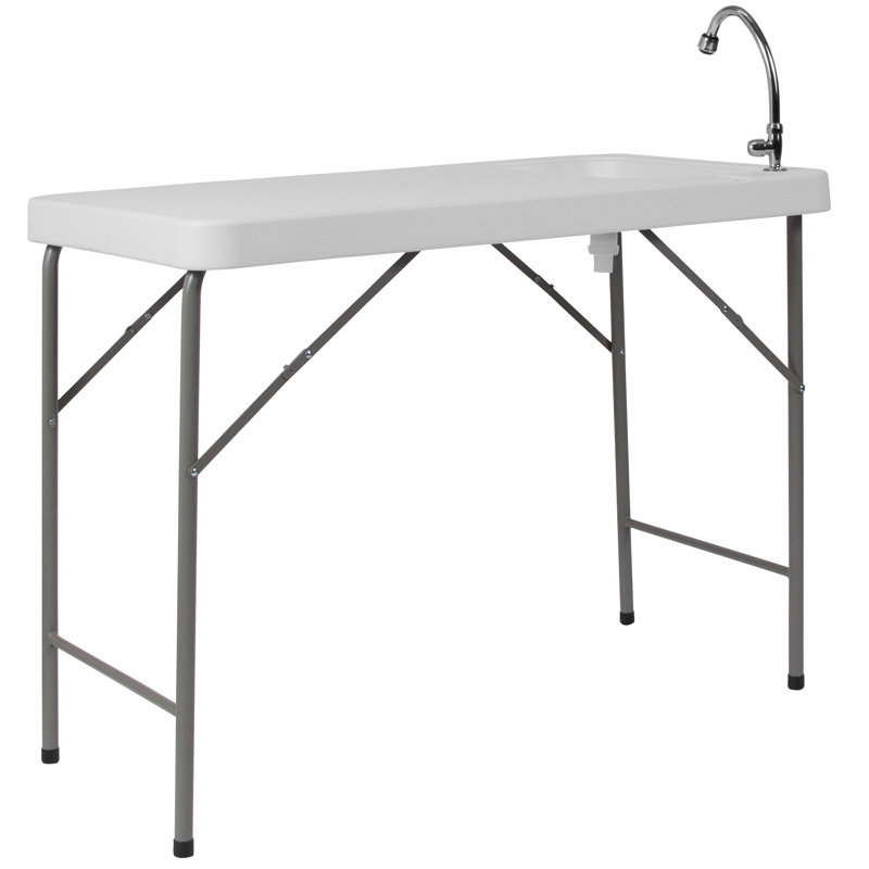 Gray Metal Folding Fish Cleaning Table with Sink, 45"