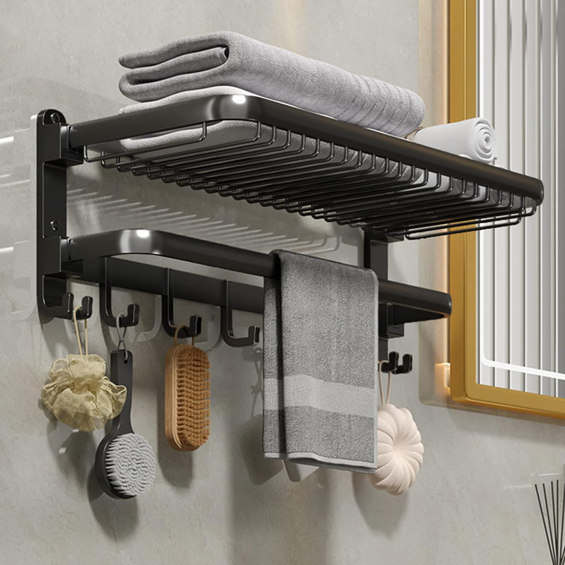 Porte-serviettes mural pour salle de bain, Noir mat