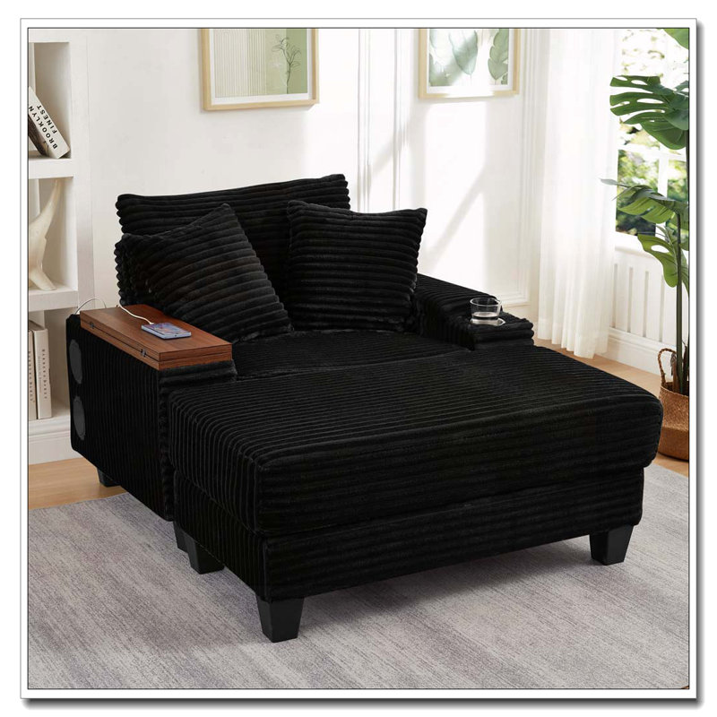 Fauteuil en velours côtelé avec repose-pieds, porte-gobelet, haut-parleur Bluetooth, ports USB, tableau pivotant à 180 °