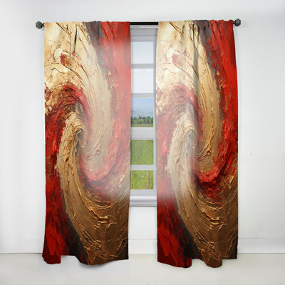 Red Gold Fusion Spiral - Modern Curtain - Velvet Room Darkening - 1 Panel