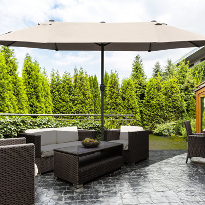 15' Double Sided Patio Umbrella, , Rust- Steel, Sun Block, Simple Crank Function, Coffee Rectangular Outdoor Sunshade Shelter, Effortless Crank,